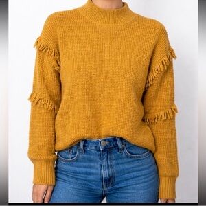 Michael Kors Mustard Turtleneck Fringe Sweater Medium